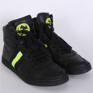 GUCCI
Coda Neon Stripe Leather High Top Sneakers Black